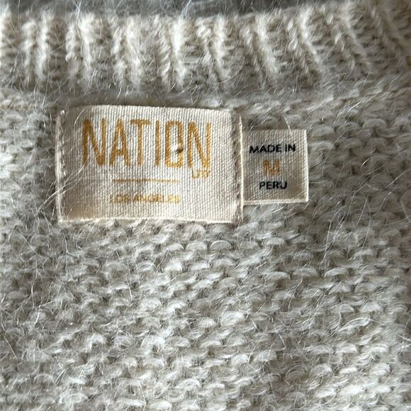 Nation LTD Suri Alpaca Wool Blend Fuzzy Short Sleeve Sweater Ivory Cream Size M - Picture 5 of 9